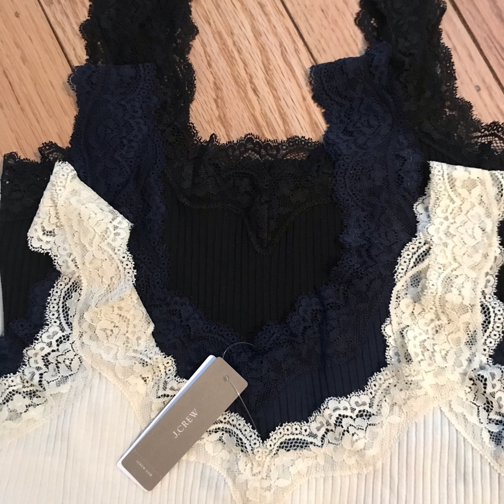 3 x JCrew Ribbed Cami’s w Lace. Cream, Navy, Black